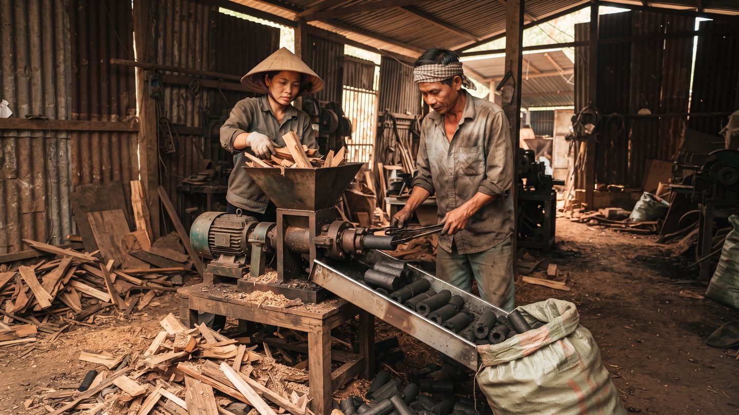Mua củi vụn làng nghề cho lò đốt công nghiệp: chọn đúng theo lò